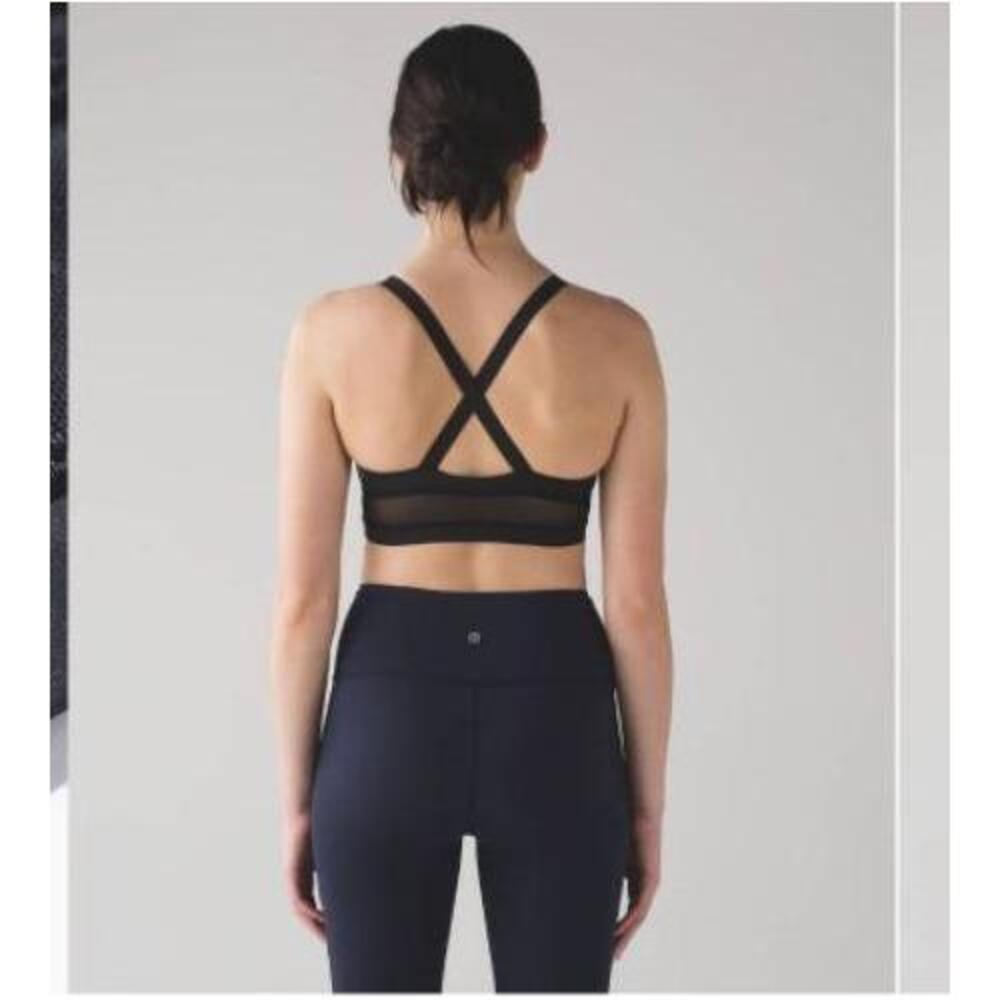 Lululemon Sports Bra Womens 6 Black Body Con Longline Racerback Mesh Crisscross
